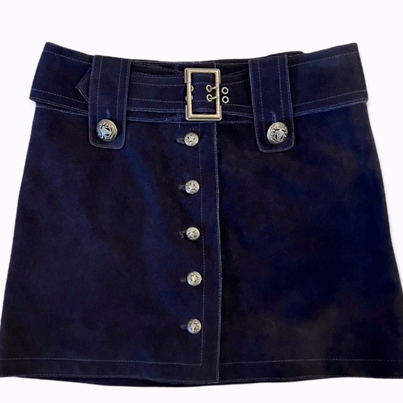NWT Intermix Ava Navy Suede Military Skirt Sz M - Picture 5 of 5